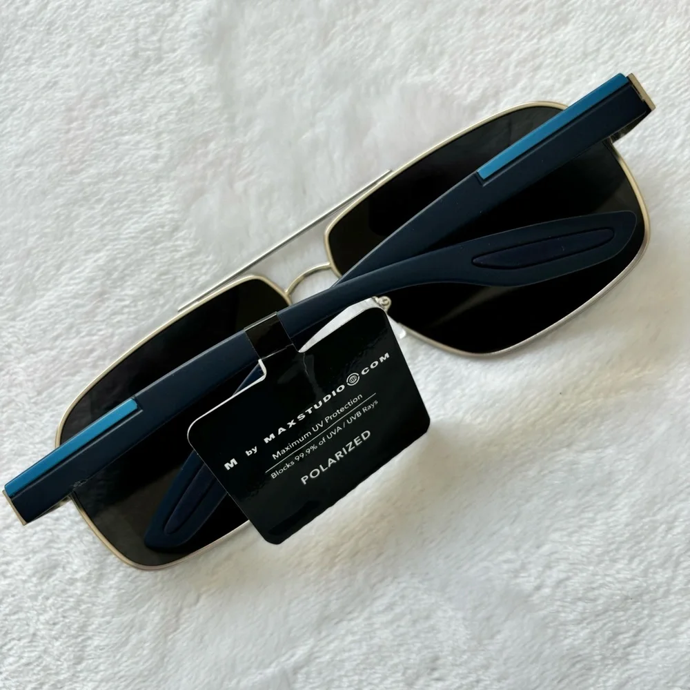 M BY MAXSTUDIO Men's Aviator Rectangular Polarized Sunglasses--MX9457--NWT